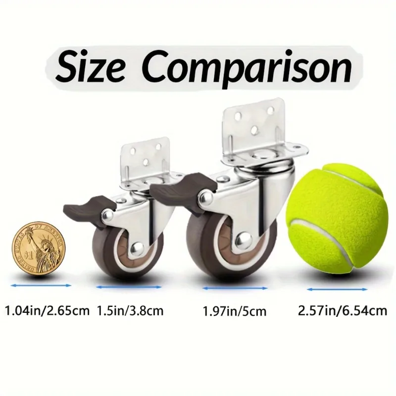 4 Pcs L-Shaped Side Mount Caster Wheels, Soft Rubber Castors Swivel Caster Wheels - Image 11