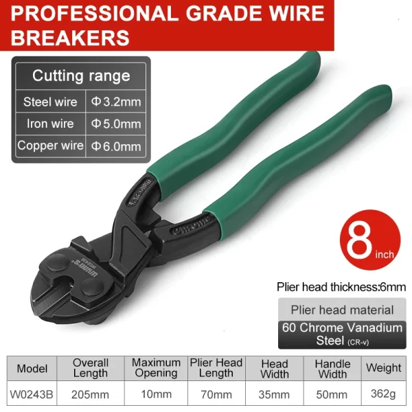 WYNN'S 8" Mini Bolt Cutter Spring Loaded Small Heavy Duty Wire Cable Cutter - Image 10