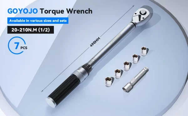 1/2-inch Drive Click Torque Wrench Set Dual-Direction Adjustable 72-tooth Torque Wrench with Buckle（14.75-155 ft-lbs / 10-210Nm） - Image 12