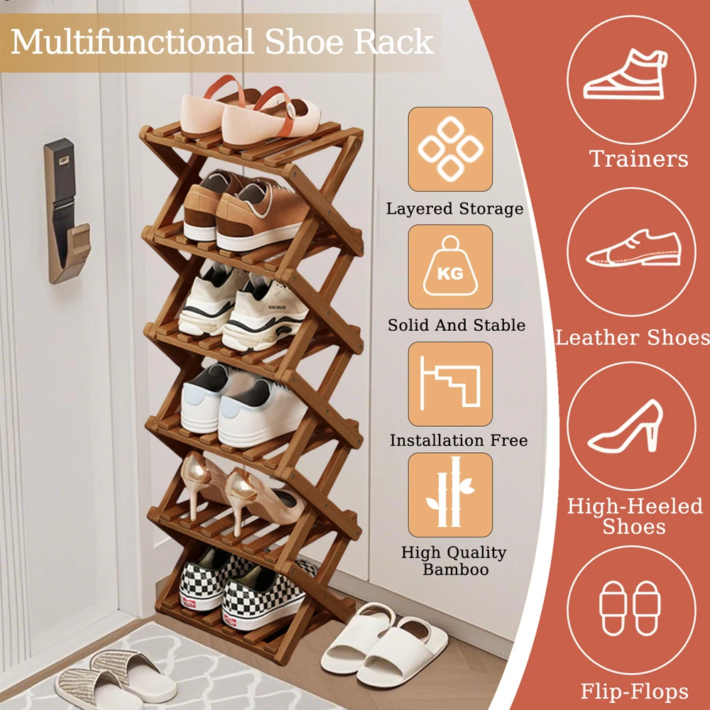 Shoe Rack Bamboo Foldable Storage Shoe Rack Multifunctional Shoe Racks Free Standing Rack - Image 3