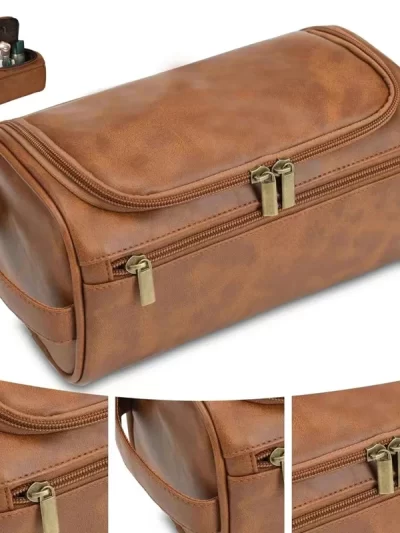 Leather Toiletry Bag for Men Women Dopp Kit Mens Hanging Toiletry Bag Travel Toiletry Bag