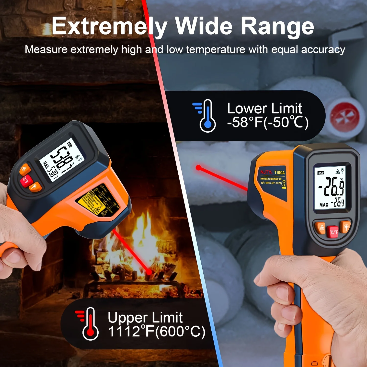 NJTY T600T600A Laser Temperature Gun Infrared Thermometer Sensor Handheld Non-contact IR LCD - Image 4
