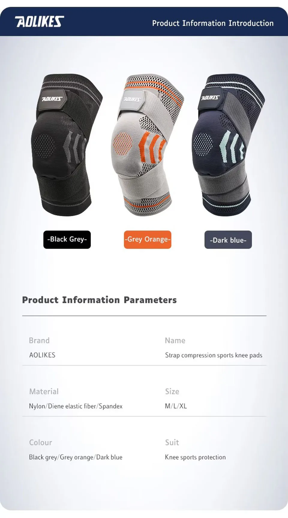 AOLIKES 1PCS Knee Brace Support Straps Knee Compression Sleeves - Image 14