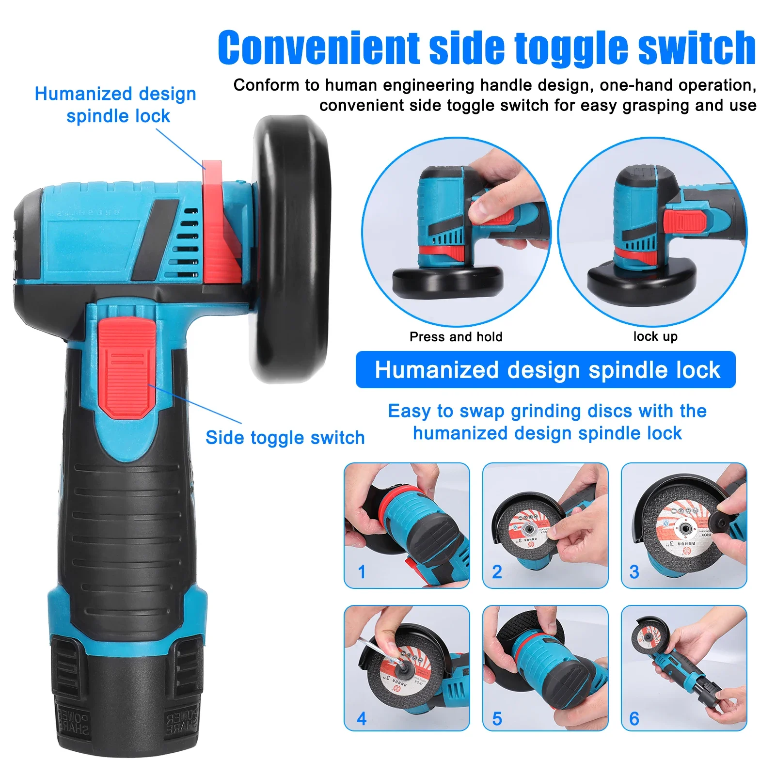 12V Cordless Electric Angle Grinder 19500rpm Lithium Battery Mini Polishing Grinding Machine Diamond Cutting Power Grinder - Image 2
