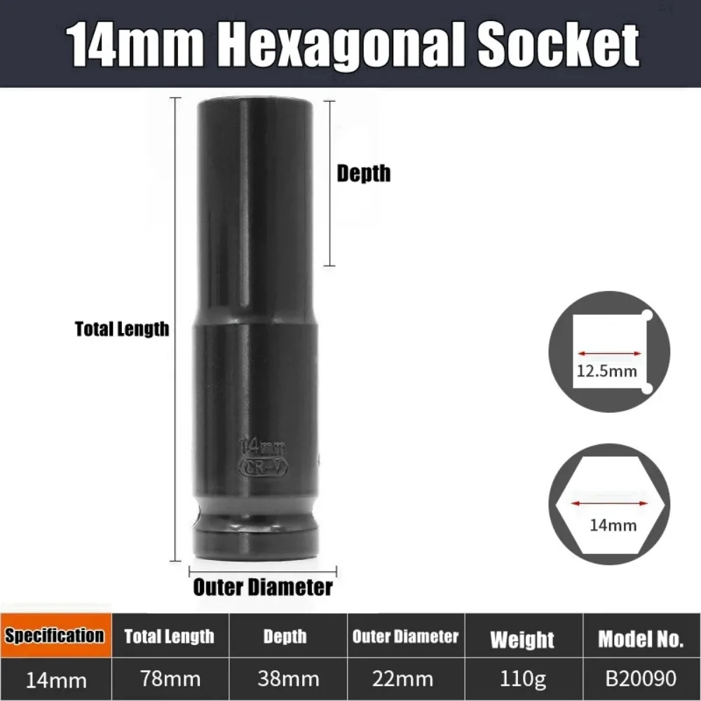1/2Inch Drive 6-Point Impact Socket Set Drive Metric Wrench Socket Deep Impact Socket - Image 24
