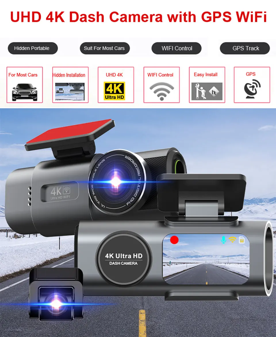 Dash Cam 4K UHD Recording Car Camera DVR Night Vision Video Recorder Built-In Wi-Fi Support GPS 24H Parking - Image 2