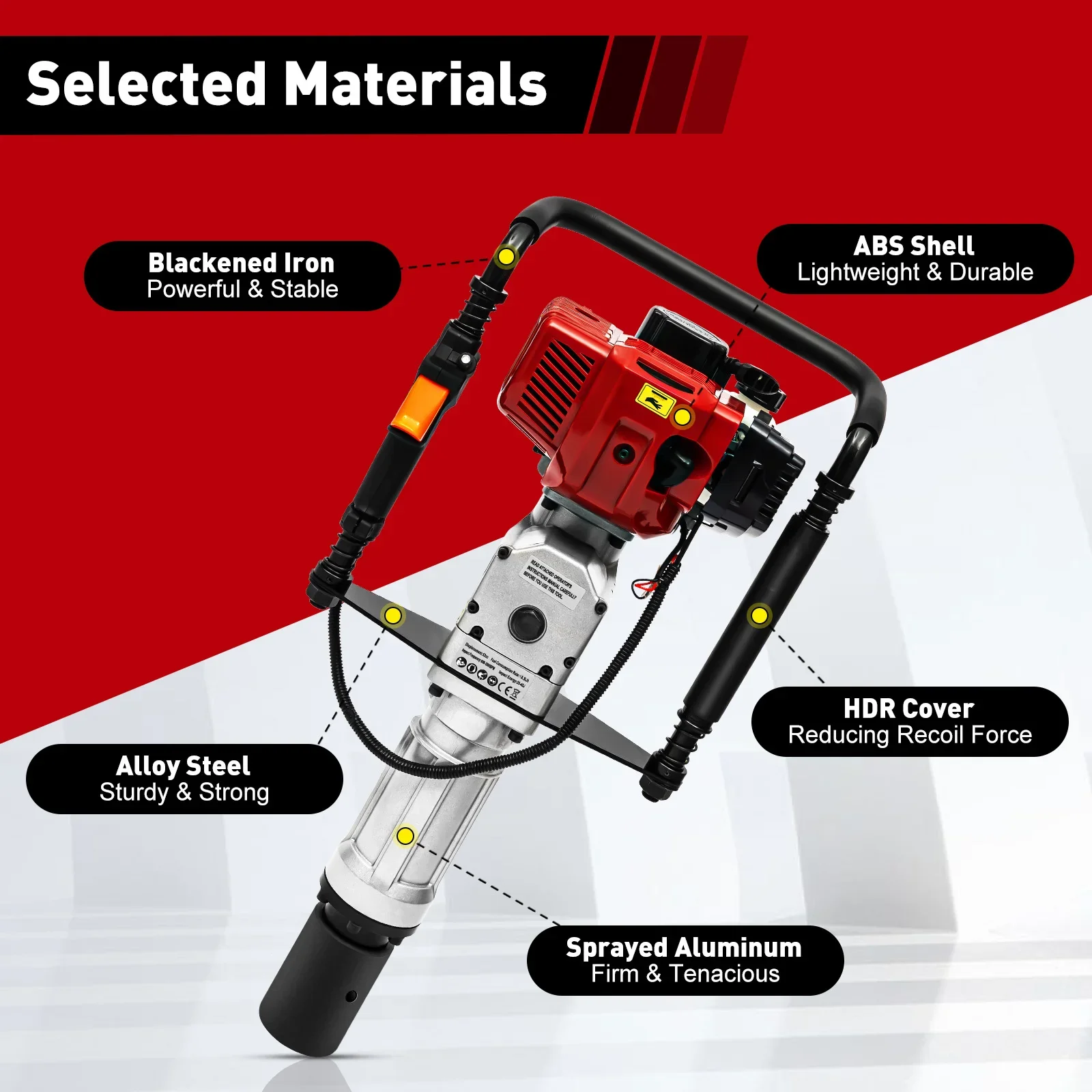 1900W 2-stroke gasoline pile driver Gardens Air Cooling 52CC, Single-cylinder 6500RPM socket ground auger 55-70mm - Image 20