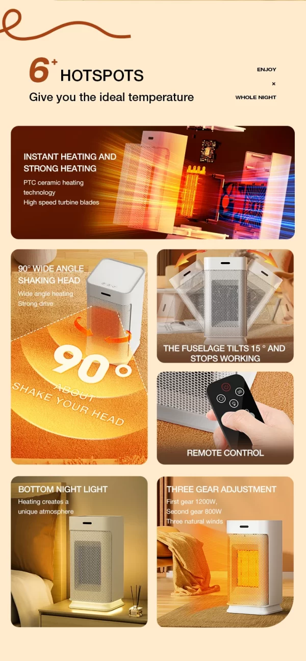 Portable PTC ceramic electric heater with multi-stage adjustment, silent, small household fan - Image 9