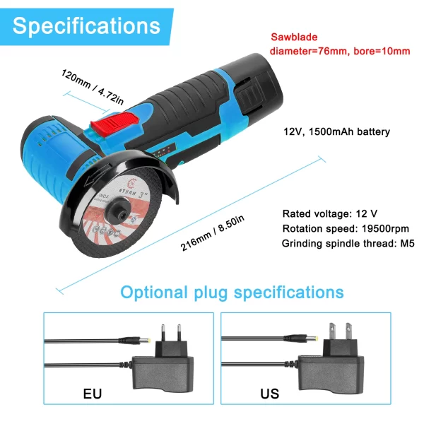 12V Cordless Electric Angle Grinder 19500rpm Lithium Battery Mini Polishing Grinding Machine Diamond Cutting Power Grinder - Image 20