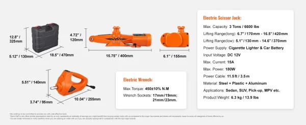 SucceBuy Electric Car Jack 3 Ton/6600lbs 12V Electric Scissor Jack Portable Car Jack - Image 18