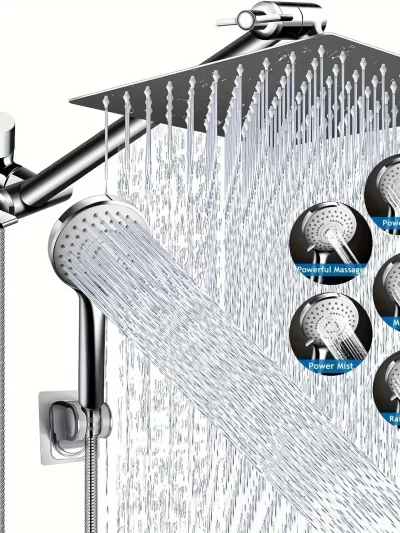 Stainless Steel 8/10 Inch Overhead Showerhead 5 Modes With Extension Arm Multi-function Hand Shower Wall Mounted Showerhead Set