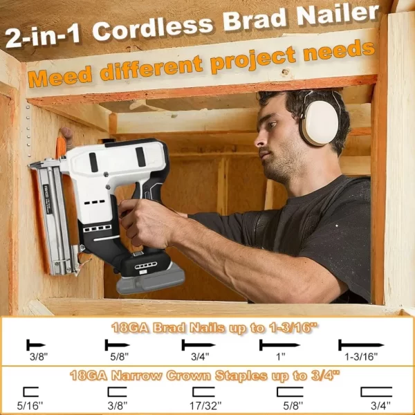 2 in 1 Cordless Brad Nailer Compatible with De wa-lt 20V Battery (No Battery), 18 Gauge Electric Nail Gun/Staple Gun with 1000 N - Image 2