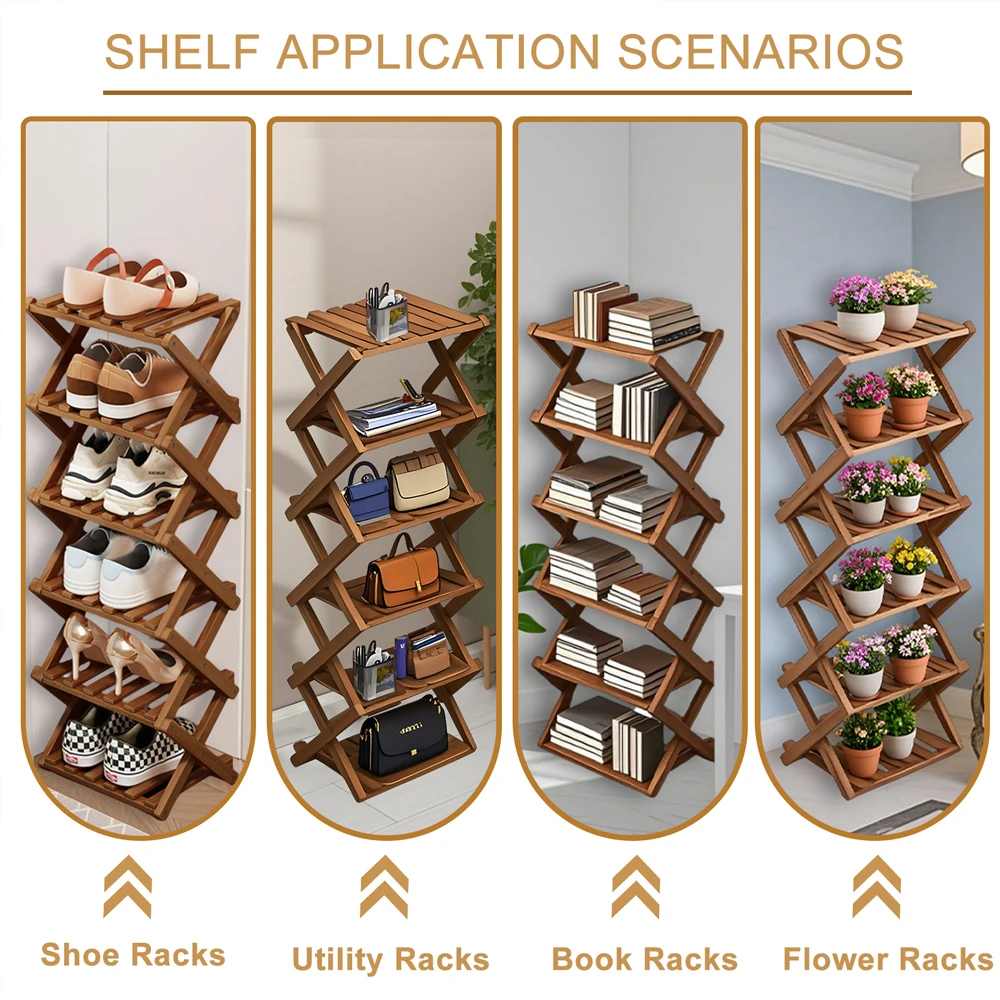 Shoe Rack Bamboo Foldable Storage Shoe Rack Multifunctional Shoe Racks Free Standing Rack - Image 4