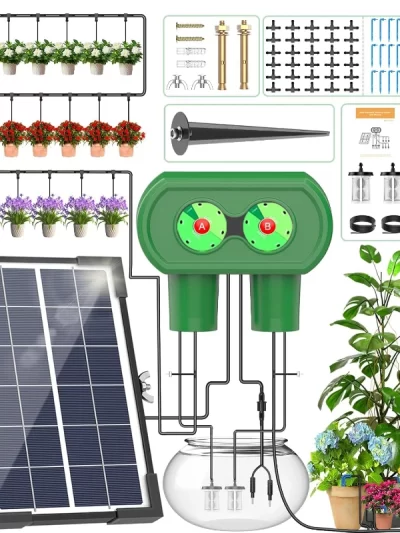 Solar irrigation system, split type dual pump drip irrigation kit, DIY garden courtyard outdoor solar simple watering device