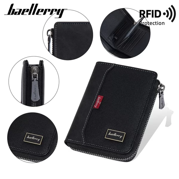 Baellerry RFID Simple Short Men Zipper Wallets Luxury Brand Card Holder Photo Holder Coin Pocket - Image 5