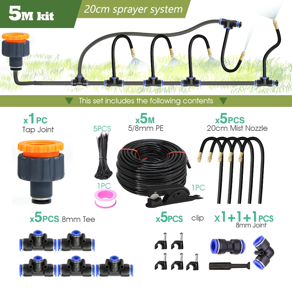 30M-5M DIY Free Bending Universal Sprayer Kit 8mm Hose Patio Misting Cooling System for Garden Plant Fogging - Image 11