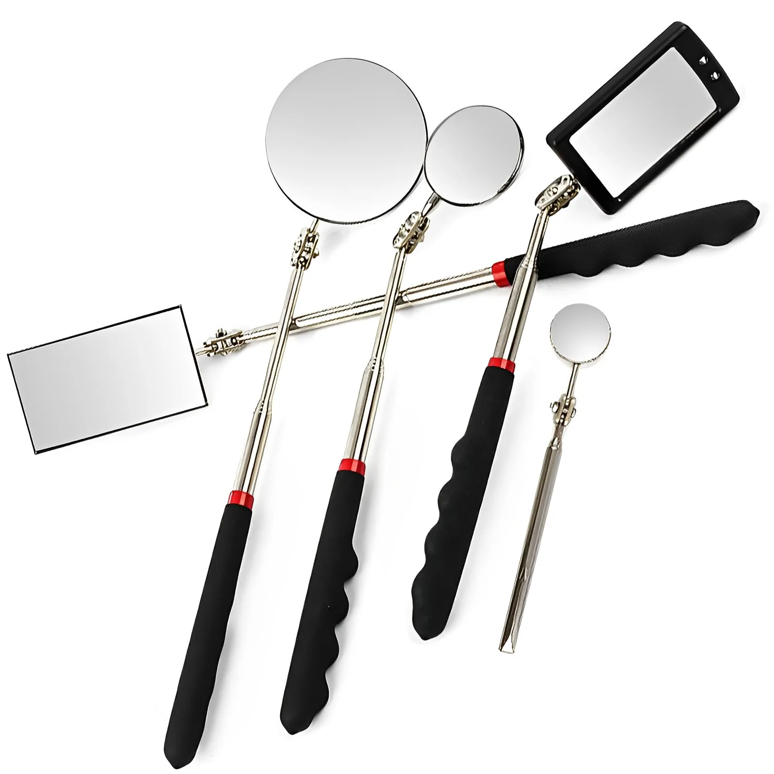 360° Inspection Mirror LED Light Telescoping Mirrors Extend Mechanic Tools Inspection Mirror Telescopic Handle
