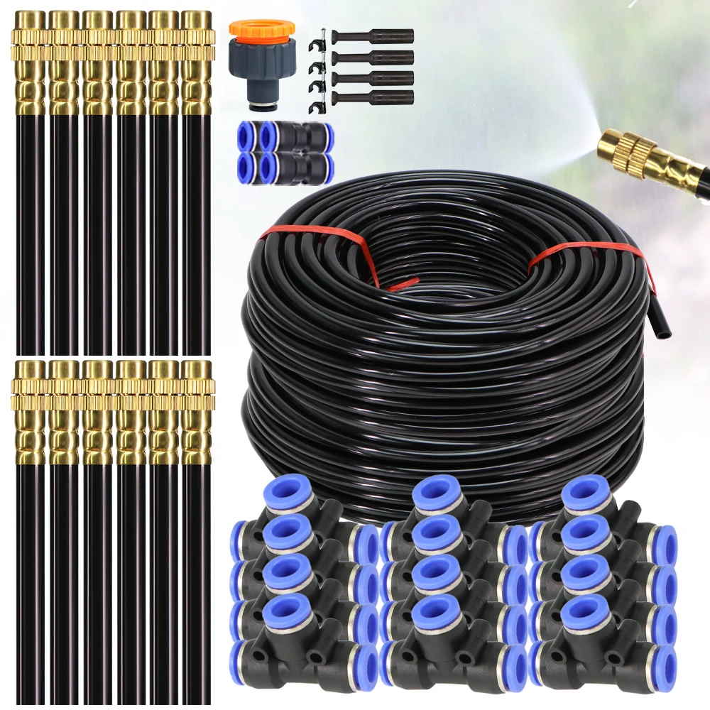 30M-5M DIY Free Bending Universal Sprayer Kit 8mm Hose Patio Misting Cooling System for Garden Plant Fogging