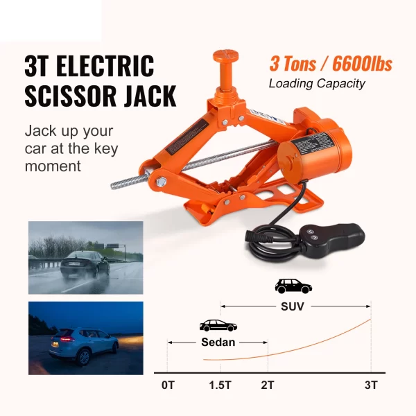 SucceBuy Electric Car Jack 3 Ton/6600lbs 12V Electric Scissor Jack Portable Car Jack - Image 2