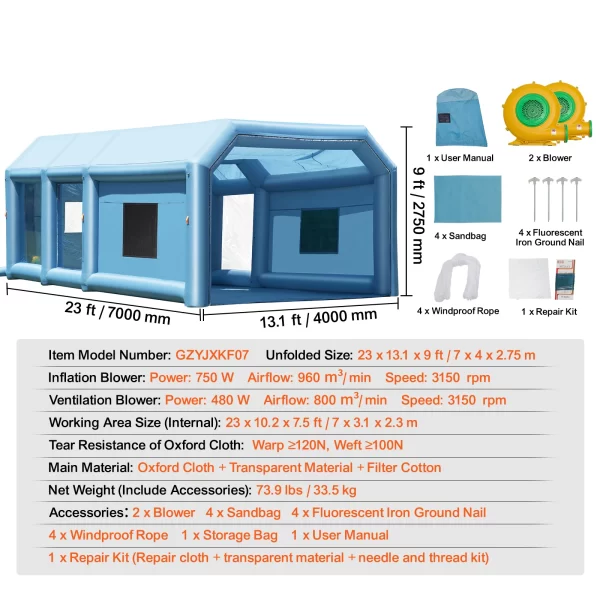 SucceBuy Inflatable Paint Booth Inflatable Spray Booth with Powerful Blowers and Air Filter System - Image 22