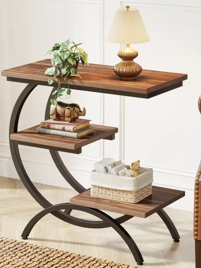 Tribesigns C-Shaped End Table, Industrial 3-Tier Small Table with Storage Shelves