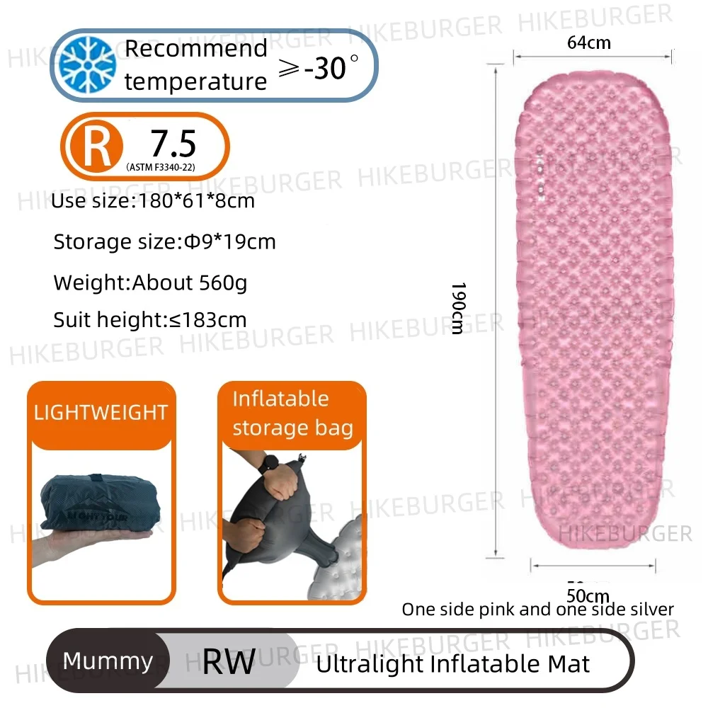 Light Tour R value 7.5 Camping Inflatable Mattress Outdoor Portable Sleeping Pad Ultralight - Image 12