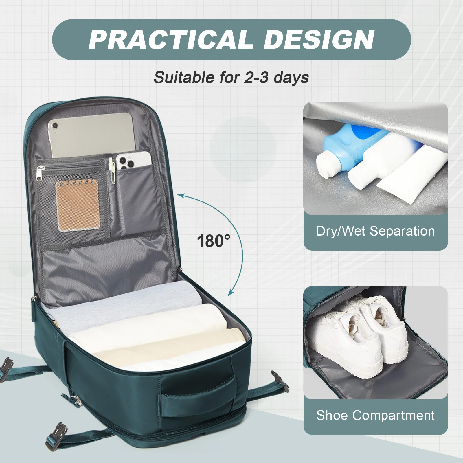 Easyjet Cabin Bag 45x36x20 Backpack, 40x20x25 Ryanair Carry-Ons, Women/Men Aeroplane Travel Backpack - Image 4