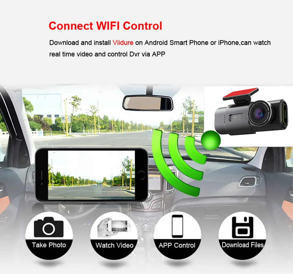 Dash Cam 4K UHD Recording Car Camera DVR Night Vision Video Recorder Built-In Wi-Fi Support GPS 24H Parking - Image 14