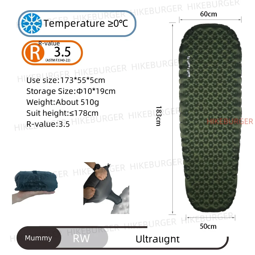 Light Tour R value 7.5 Camping Inflatable Mattress Outdoor Portable Sleeping Pad Ultralight - Image 8