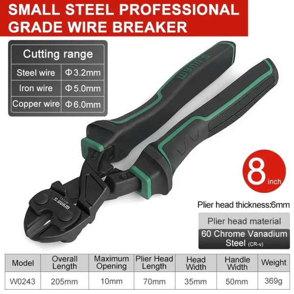 WYNN'S 8" Mini Bolt Cutter Spring Loaded Small Heavy Duty Wire Cable Cutter - Image 9