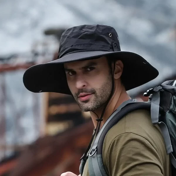 Fisherman Hat Wide Brim Solid Color Lace-Up Design Men Women Outdoor Hat Versatile Sun Protection - Image 4