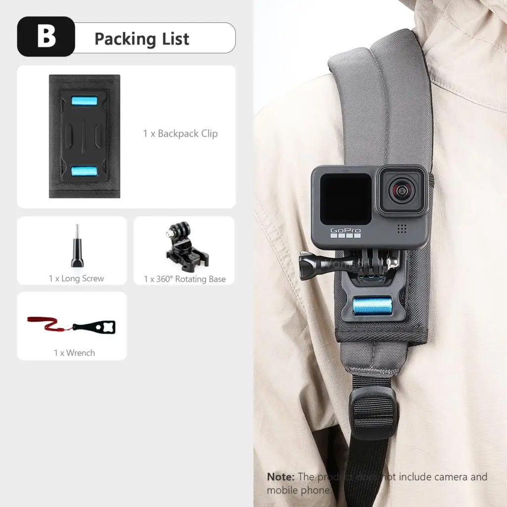 Vamson for Insta360 X3 Accessories 360 Degree Rotary Backpack Clip Clamp Mount for Insta360 One X2 Dji Action 3 2 Go Pro Camera - Image 8