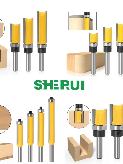 1/4′′ 8mm Shank Long Blade Flush Trim Router Bit With Bearing for Wood Template Pattern Bit Tungsten Carbide Milling Cutter