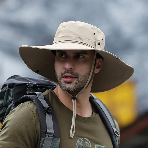 Fisherman Hat Wide Brim Solid Color Lace-Up Design Men Women Outdoor Hat Versatile Sun Protection