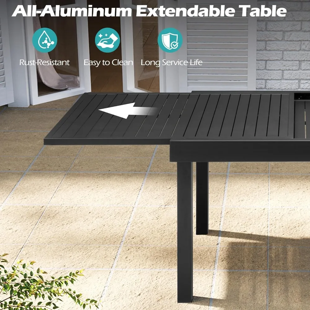 Patio Aluminum Top Dining Table for 4-6, 31" - 63" Outdoor Extendable Dining Table - Image 4