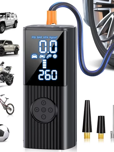 Air Compressor Portable 12V High-Power 22-Cylinder Electric Car Air Pump with Digital Pressure Gauge LED Light and Power Bank