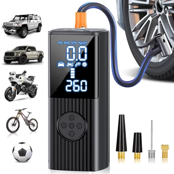 Air Compressor Portable 12V High-Power 22-Cylinder Electric Car Air Pump with Digital Pressure Gauge LED Light and Power Bank