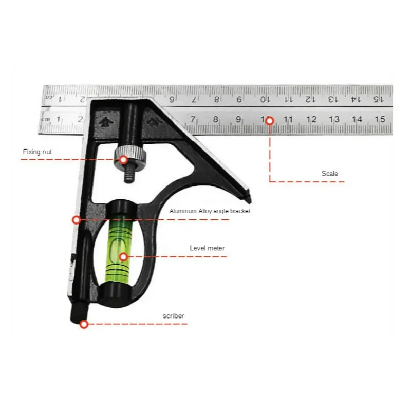 300mm Stainless Steel Angle Combination Square Ruler - Image 4