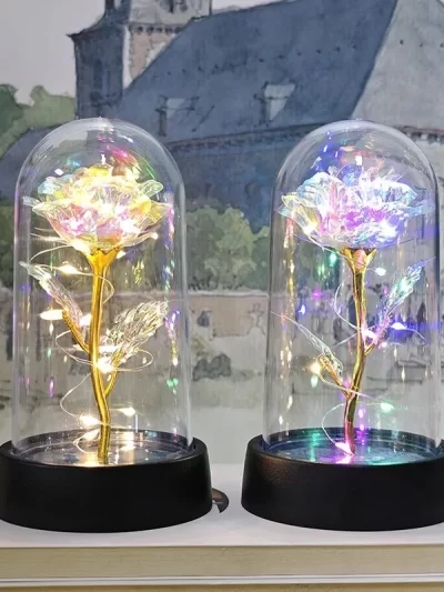 Artificial Rose Flowers Valentines Day Gift for Girlfriend Eternal Rose LED Light