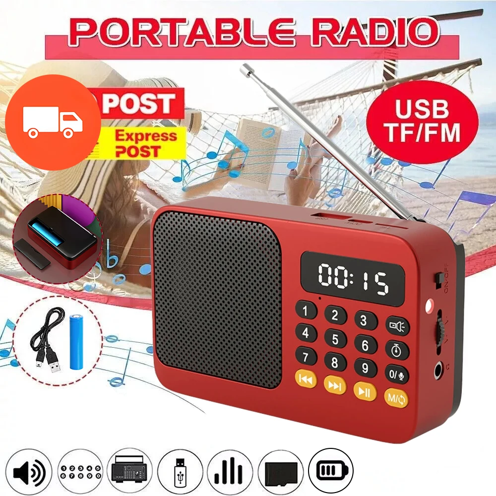 Portable Radio Music Player Handheld Rechargeable Digital FM USB TF MP3 Player Speaker
