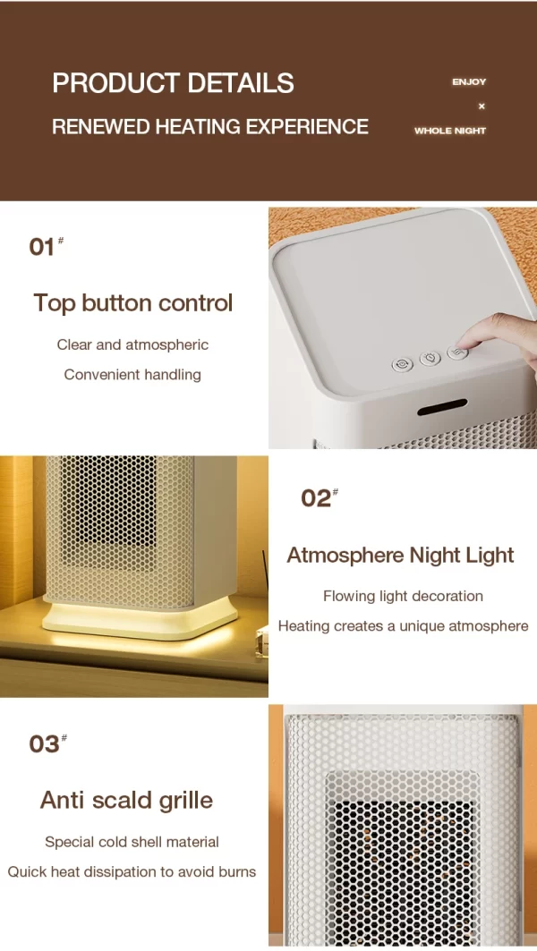 Portable PTC ceramic electric heater with multi-stage adjustment, silent, small household fan - Image 24