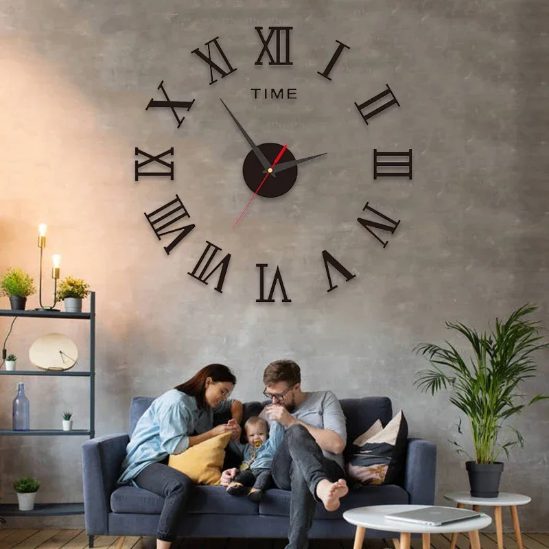 Large Size 3D DIY Silent Wall Clock Black/Gold/Silver Simple Modern Punch-Free Wall Sticker Clock - Image 19