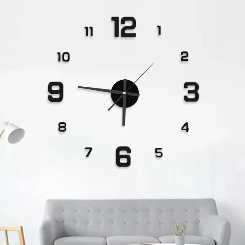 Large Size 3D DIY Silent Wall Clock Black/Gold/Silver Simple Modern Punch-Free Wall Sticker Clock - Image 11