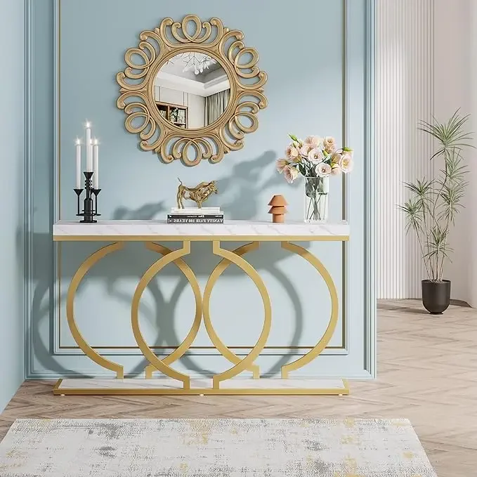 Tribesigns Gold Console Table, 55 inch Faux Marble Entryway Table Narrow Long Sofa Table - Image 8