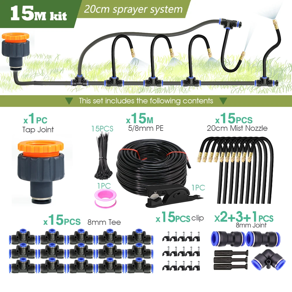 30M-5M DIY Free Bending Universal Sprayer Kit 8mm Hose Patio Misting Cooling System for Garden Plant Fogging - Image 7