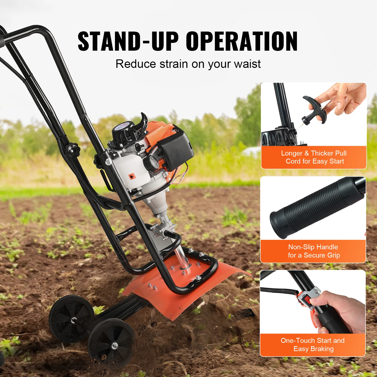 SucceBuy Tiller Cultivator 31/43/212CC Garden Cultivator Tiller with 4 Steel Adjustable Front Tines - Image 5