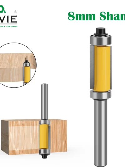 LAVIE 1pcs 8mm Shank Double Bearing Straight 1 inch Trim Router Bit Trimming Knife Milling Cutter Carbide Flush Woodworking