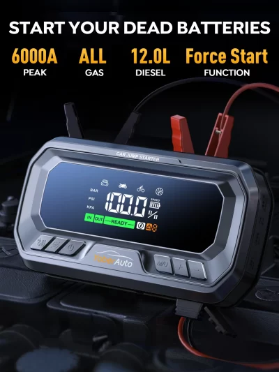 Yaber 4 In 1 6000A Jump Starter PD65W Power Bank 160PSI Air Compressor Tire Pump Portable Charger Car Booster Starting Device