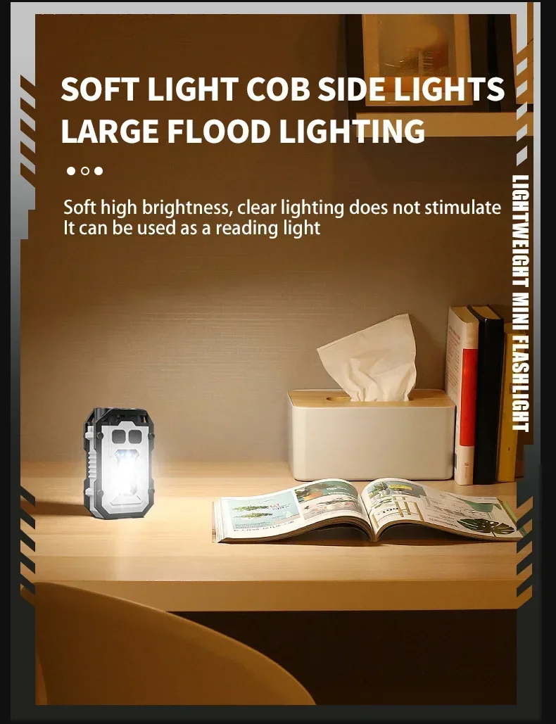 XIWANGFIRE Super Bright Pocket Torch Light LED Multifunctional Linterna Magnetic COB EDC Mini Keychain Flashlight Rechargeable - Image 20