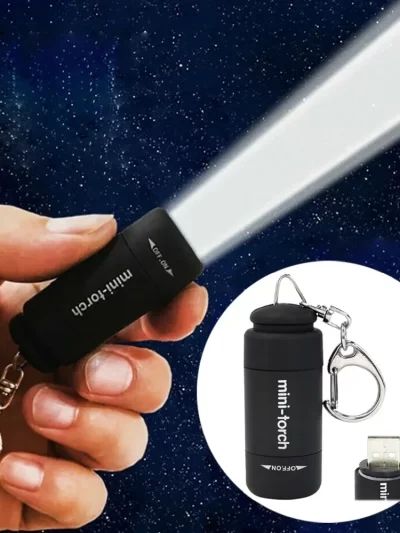 LED Multifunctional Strong Light Pocket Keychain Flashlight USB Rechargeable Waterproof Mini Flashlight